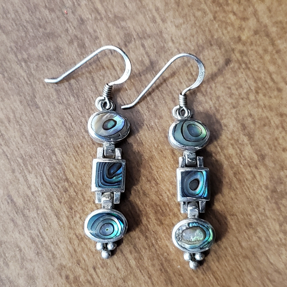 Abalone and Sterling Silver Dangle Earrings 1.6” Long - Picture 11 of 15